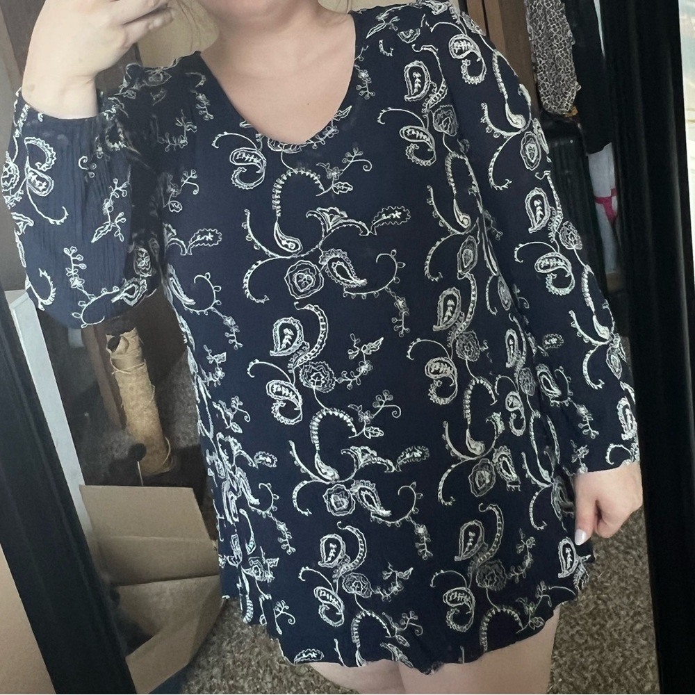 Soprano Navy Embroidered Floral Dress